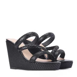 Saint G Women Strass Cord Black Wedges-image-0