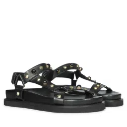 Saint G Women Pearl Metal Studs Black Leather Sandals-image-86