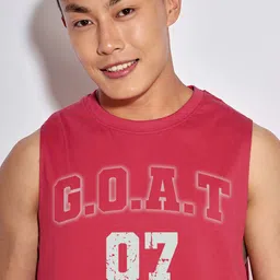 Bewakoof Bold Red Goat 07 Graphic Printed Boxy Gym Vest image 3