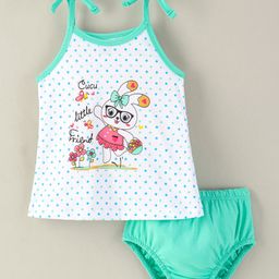 Cucumber Cotton Sleeveless Inner Wear Set Dot & Bunny Print- Green-picture-33