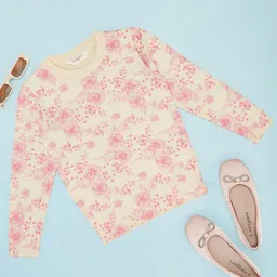 Pantaloons Junior Full Sleeves Floral Designed Sweater - Off White & Pink-picture-15