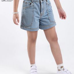 arias by lara dutta Arias Cotton Woven Stretch WashedShorts With Embellishment at Pocket - Blue-picture-32