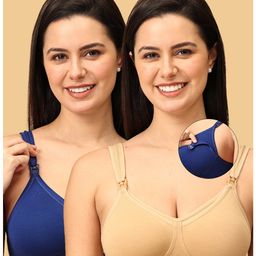 The Mom Store Pack Of 2 Sleeveless Solid Non Padded Nursing Bras - Blue & Beige-picture-9