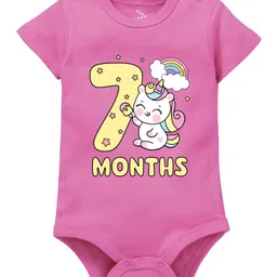 Zeezeezoo 100% Cotton Monthly Birthday Theme Half Sleeves 7 Months Text & Baby Unicorn Printed Onesie - Pink-picture-13