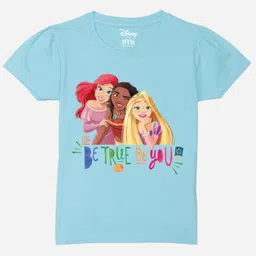 Wear Your Mind Cotton Disney Princesses Featuring Half Sleeves Characters Printed Tee - Sky Blue-picture-37