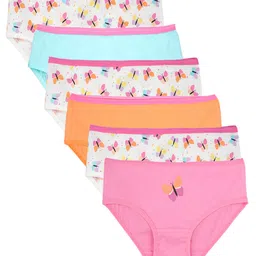 Charm n Cherish Cotton Pack Of 6 Solid & Butterflies Printed Panties - Pink Orange & Blue-image-91