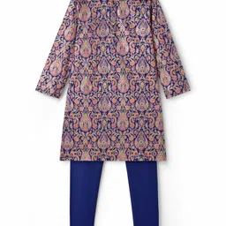 EARTHY TOUCH Single Jersey Knit Full Sleeves Kurta Pajama Set With Floral Foil Print - Navy Blue-picture-33