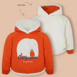 Cherry Crumble By Nitt Hyman Knit Full Sleeves Polar Bear Embroidered Reversible Unisex Winter Hoodie - Orange-picture-18