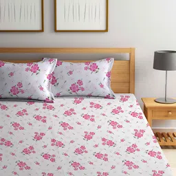 FABINALIV 300 TC Cotton Blend King Size Double Bedsheet with 2 Pillow Covers Floral - White image 2