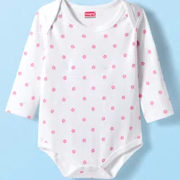 Babyhug 100% Cotton Interlock Knit Full Sleeves Onesies with Ducky & Floral Print Pack of 3 - White Light Green & Pink image 2