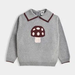 Mi Arcus Knit Full Sleeves Mushroom Designed Sweater & Striped Pajama Set - Grey & Brown image 3