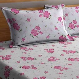 FABINALIV 300 TC Cotton Blend King Size Double Bedsheet with 2 Pillow Covers Floral - White image 3