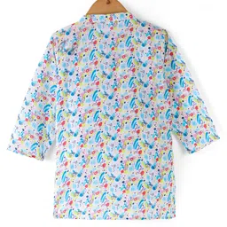 Babyhug 100% Cotton Woven Full Sleeves Kurta & Pyjama Set With Abstract Print - Blue & White image 3