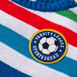 Babyhug Knitted Full Sleeves Striped Pullover Sweater With Football Patch - Multicolor image 3