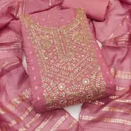 Nayanthara Trends Floral Embroidered Sequinned Chanderi Silk Unstitched Dress Material image 3