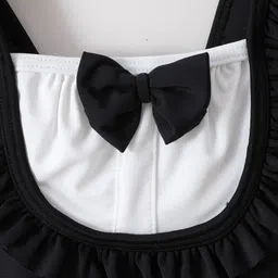 Babyhug Sleeveless V Cut Swimsuit With Frill & Bow Applique Solid Colour - Black image 4