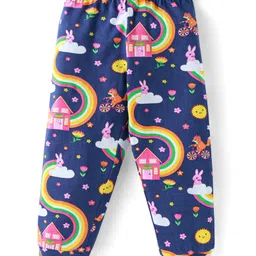 Babyhug Cotton Knit Full Sleeves Night Suit With Floral & Animal Print - Navy Blue image 4