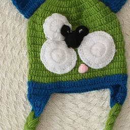 Woonie Handmade Crochet Flower Design Braided Cap - Green image 4