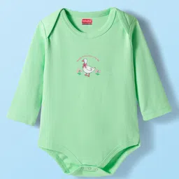 Babyhug 100% Cotton Interlock Knit Full Sleeves Onesies with Ducky & Floral Print Pack of 3 - White Light Green & Pink image 4