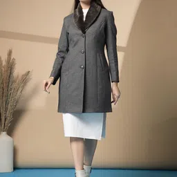 PROTEX Single Breasted Faux Fur Spread Collar Winter Wear Coat-picture-12