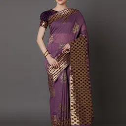Mitera Purple Silk Blend Woven Design Kanjeevaram Saree image 1