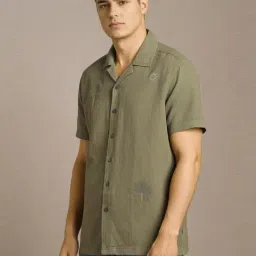 Louis Philippe Green Slim Fit Embroidered Shirt image 3