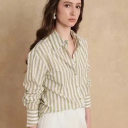 RAREISM Green Cotton Striped Long Sleeves Shirt image 3