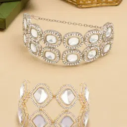 Zaveri Pearls Set of 2 Silver & Gold Tone Austrian Diamonds & Stones Fusion Bracelets-ZPFK17952-image-110