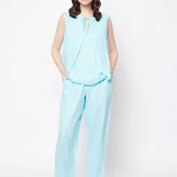 Clovia Sky Blue Top With Pyjamas-picture-14