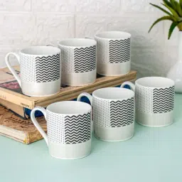 Clay Craft White & Black Ceramic Cups (0.18 L) - Set of 6-image-63