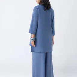 Utsa by Westside Dusty Blue Paisley Embroidered Cotton Tunic image 2