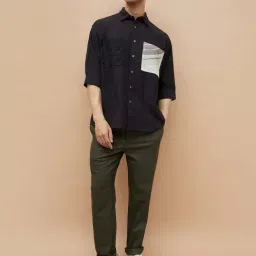 Code By Lifestyle Black Comfort Fit Textured Shirt image 4