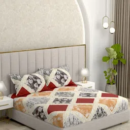 Pure Decor White & Grey Floral 220 TC Queen Bedsheet with 2 Pillow Covers-picture-25