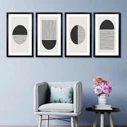 999Store Set Of 4 Grey & Black Abstract Canvas Framed Wall Paintings-picture-27