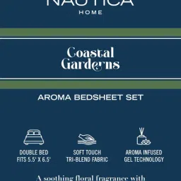 Nautica Green & Blue Cotton Striped 180 TC Double Bedsheet with 2 Pillow Covers image 5