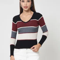 Kalt Black Multi Cotton Striped Sweater-picture-30
