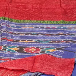 Unnati Silks Red & Blue Silk Printed Saree With Unstitched Blouse image 3