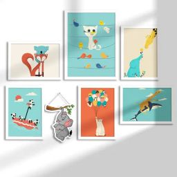 Art Street Blue Synthetic Wood Kids Theme Wall Art - Set of 7-picture-0