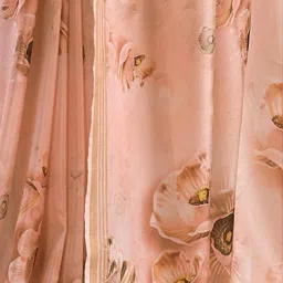 Satrani Peach Floral Print Saree With Unstitched Blouse image 3