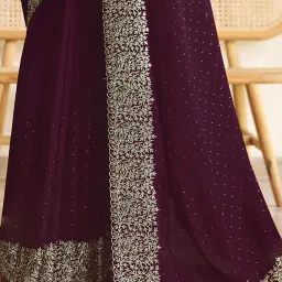 Satrani Purple Embellished Saree With Unstitched Blouse image 3