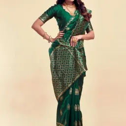 Satrani Green Silk Woven Saree With Unstitched Blouse image 3