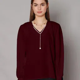 Zink London Maroon Embellished Top-picture-12