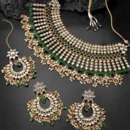Peora Green Necklace with Earring & Maang Tikka Set-picture-15