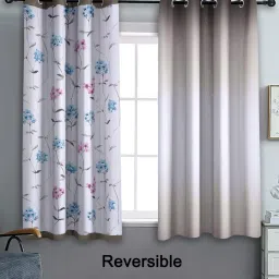 Cortina Polyster Grey Floral Reversible Blackout Eyelet Window Curtains -Set of 2 image 3