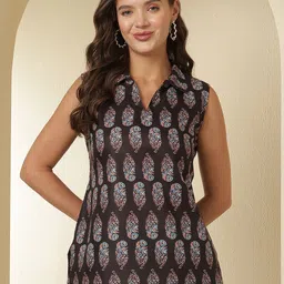 Anouk Rustic Ethnic Motifs Printed Shirt Collar Kurti-picture-16