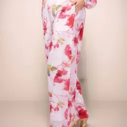 Zink London White Loose Fit Floral Print Trousers image 3