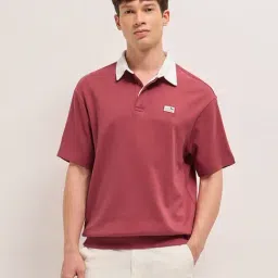 The Bear House Maroon Cotton Relaxed Fit Polo T-Shirt-image-41