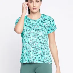 Clovia Blue Geometric Pattern Sports T-Shirt-image-41