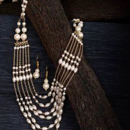 Saraf RS Jewellery White Pearls Multi Layered Elegant Mala Jewellery Set with Dropdown Earrings-picture-2