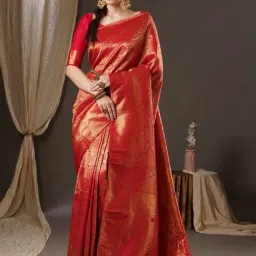 Saree Mall Orange Silk Woven Saree With Unstitched Blouse-picture-14